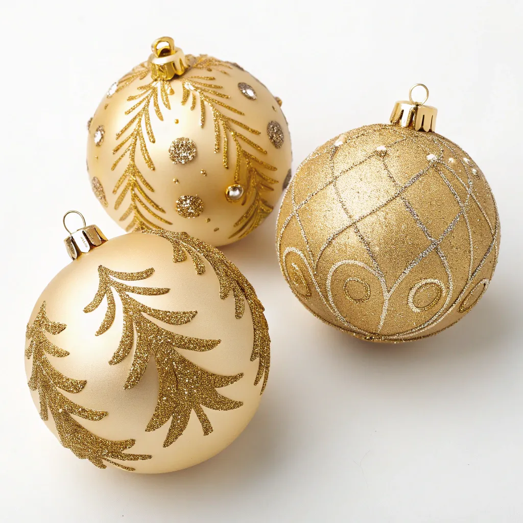 Gold Christmas Ornaments with a festive design