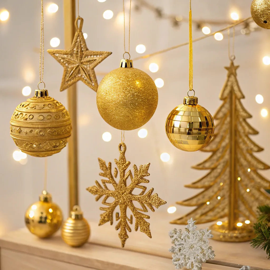 Golden Christmas Ornaments Display